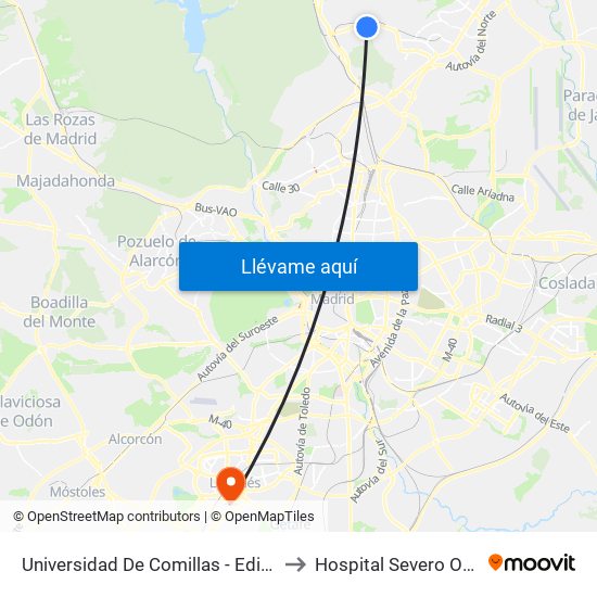Universidad De Comillas - Edificio B to Hospital Severo Ochoa map