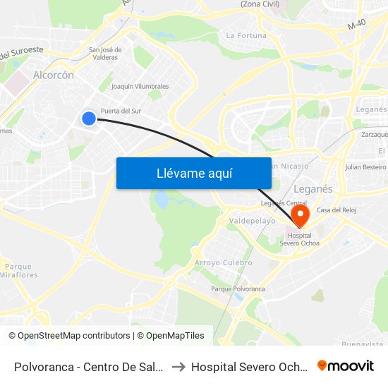Polvoranca - Centro De Salud to Hospital Severo Ochoa map