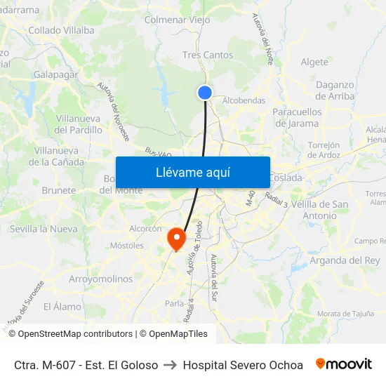 Ctra. M-607 - Est. El Goloso to Hospital Severo Ochoa map