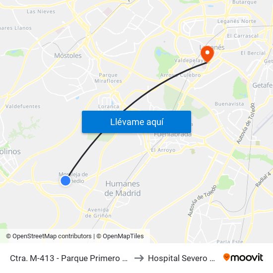 Ctra. M-413 - Parque Primero De Mayo to Hospital Severo Ochoa map