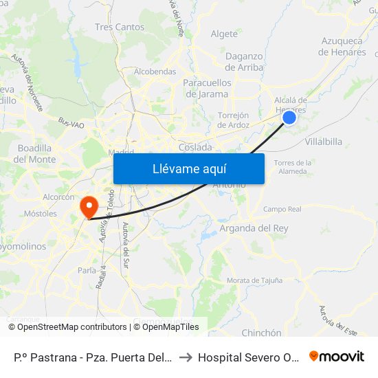 P.º Pastrana - Pza. Puerta Del Vado to Hospital Severo Ochoa map