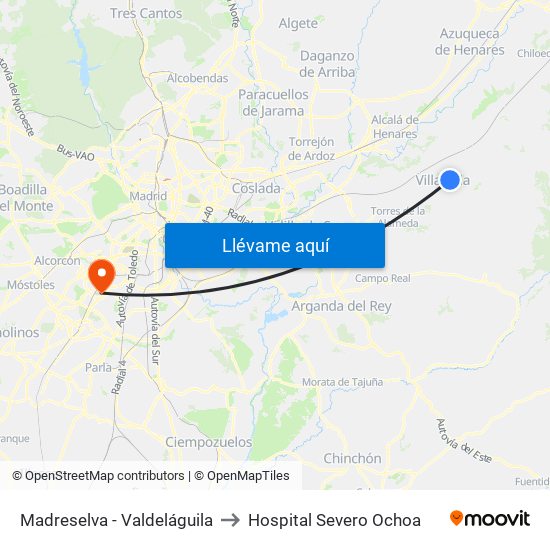 Madreselva - Valdeláguila to Hospital Severo Ochoa map