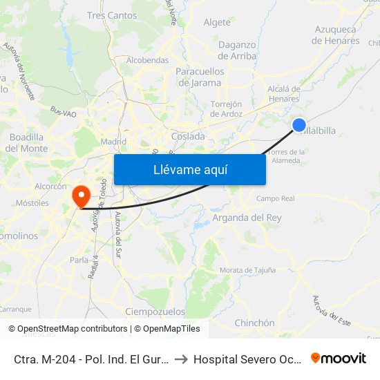 Ctra. M-204 - Pol. Ind. El Gurugú to Hospital Severo Ochoa map