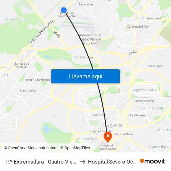 P.º Extremadura - Cuatro Vientos to Hospital Severo Ochoa map