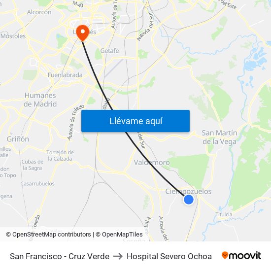 San Francisco - Cruz Verde to Hospital Severo Ochoa map