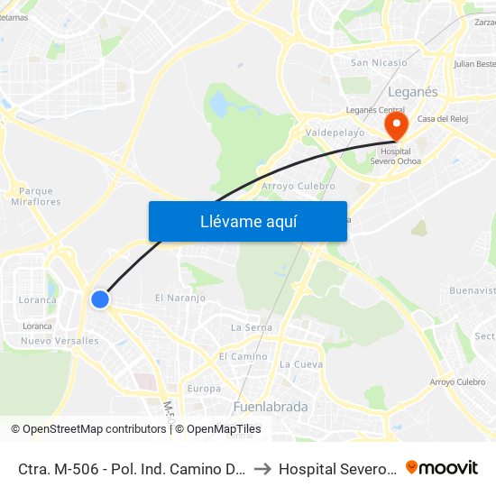 Ctra. M-506 - Pol. Ind. Camino De La Carrera to Hospital Severo Ochoa map