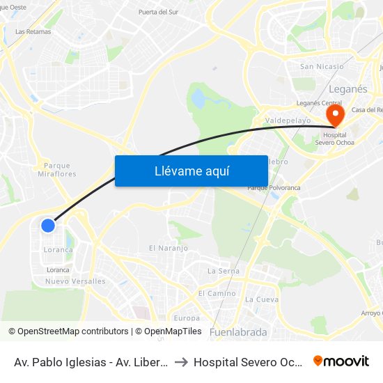Av. Pablo Iglesias - Av. Libertad to Hospital Severo Ochoa map
