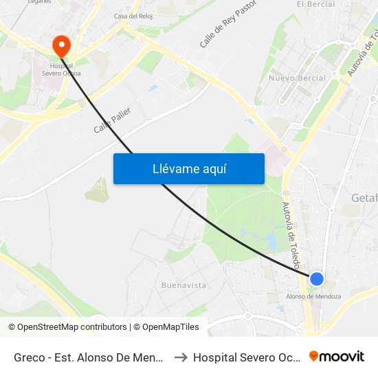 Greco - Est. Alonso De Mendoza to Hospital Severo Ochoa map