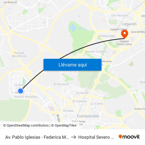 Av. Pablo Iglesias - Federica Montseny to Hospital Severo Ochoa map