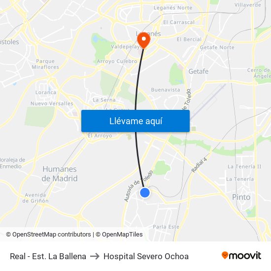 Real - Est. La Ballena to Hospital Severo Ochoa map