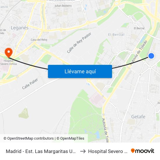 Madrid - Est. Las Margaritas Universidad to Hospital Severo Ochoa map