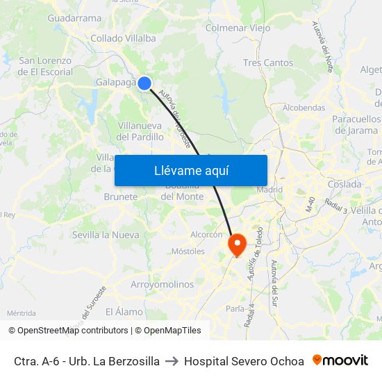 Ctra. A-6 - Urb. La Berzosilla to Hospital Severo Ochoa map