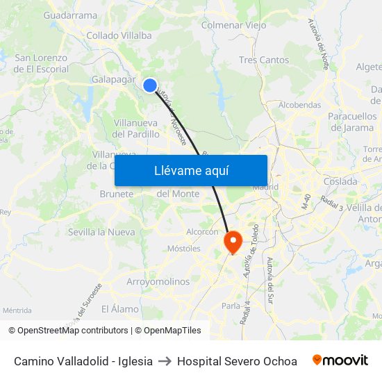 Camino Valladolid - Iglesia to Hospital Severo Ochoa map