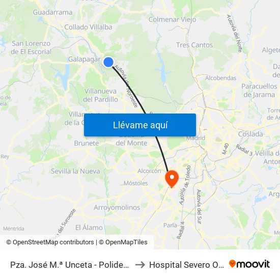 Pza. José M.ª Unceta - Polideportivo to Hospital Severo Ochoa map