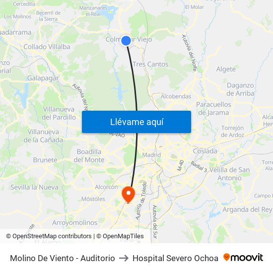 Molino De Viento - Auditorio to Hospital Severo Ochoa map