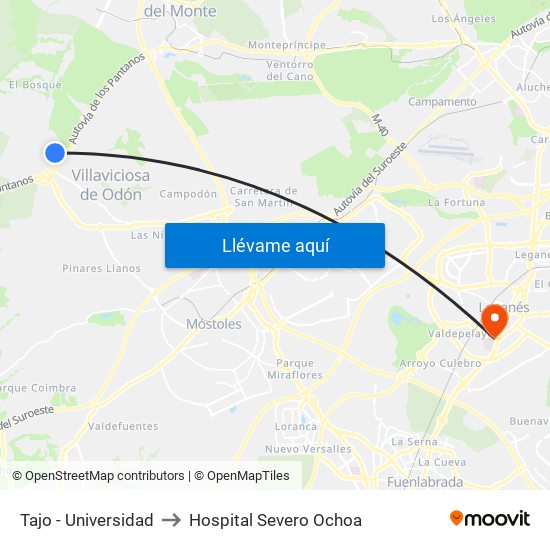 Tajo - Universidad to Hospital Severo Ochoa map