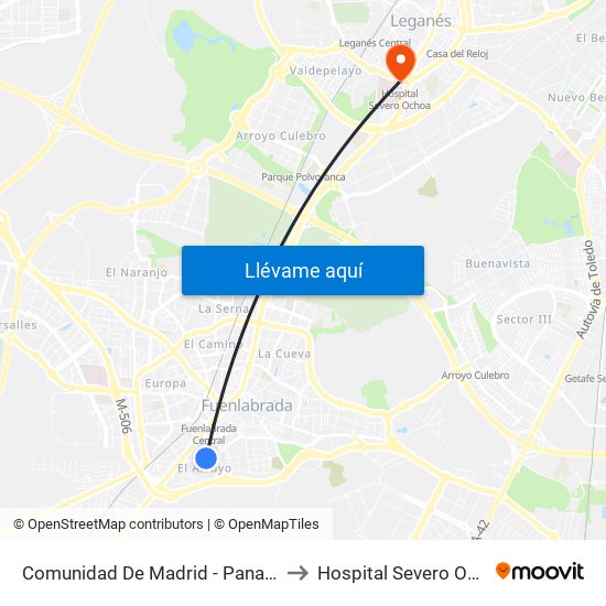 Comunidad De Madrid - Panaderas to Hospital Severo Ochoa map