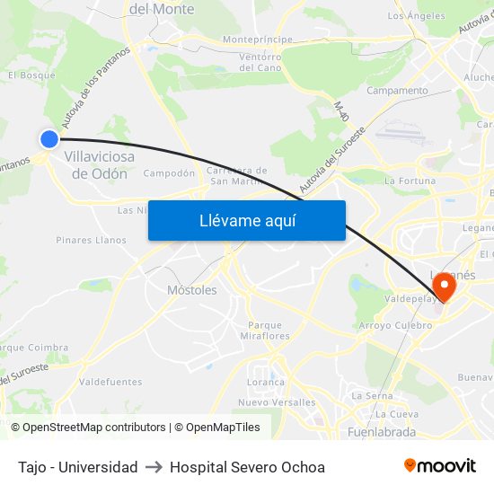 Tajo - Universidad to Hospital Severo Ochoa map
