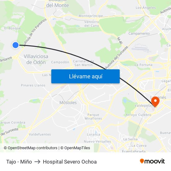Tajo - Miño to Hospital Severo Ochoa map