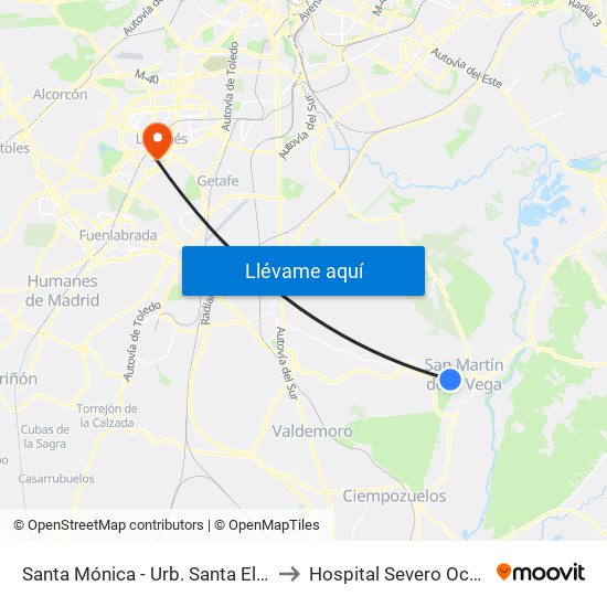 Santa Mónica - Urb. Santa Elena to Hospital Severo Ochoa map