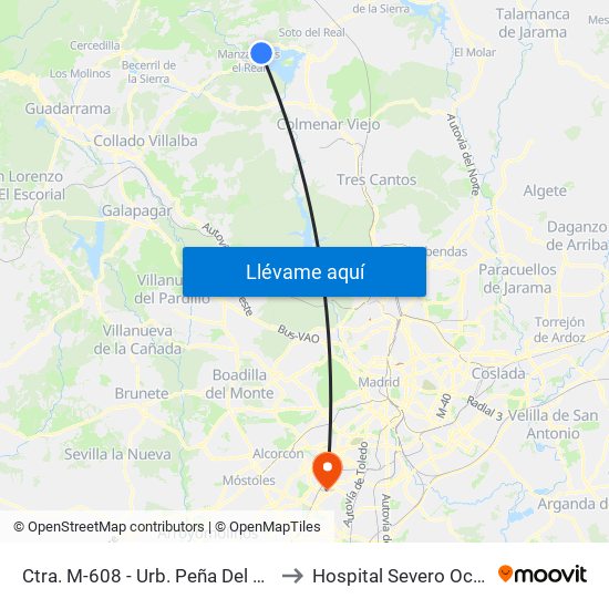 Ctra. M-608 - Urb. Peña Del Gato to Hospital Severo Ochoa map