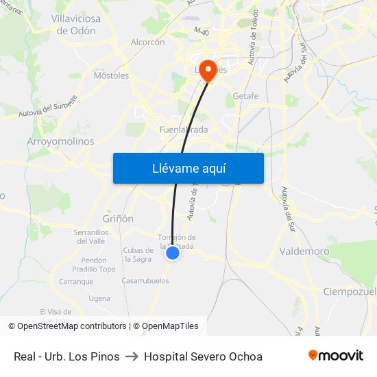 Real - Urb. Los Pinos to Hospital Severo Ochoa map