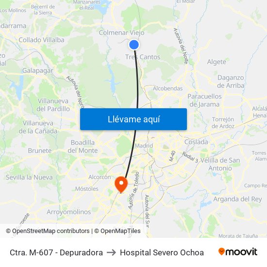 Ctra. M-607 - Depuradora to Hospital Severo Ochoa map