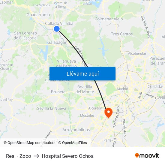 Real - Zoco to Hospital Severo Ochoa map