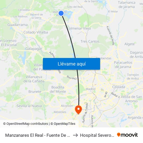 Manzanares El Real - Fuente De Las Ermitas to Hospital Severo Ochoa map
