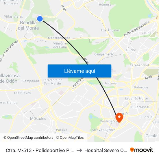 Ctra. M-513 - Polideportivo Piscinas to Hospital Severo Ochoa map