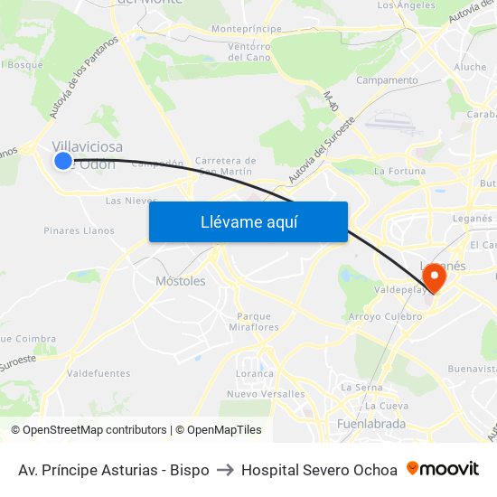 Av. Príncipe Asturias - Bispo to Hospital Severo Ochoa map