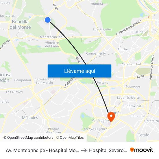 Av. Montepríncipe - Hospital Montepríncipe to Hospital Severo Ochoa map