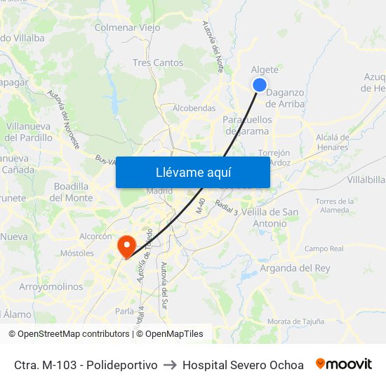 Ctra. M-103 - Polideportivo to Hospital Severo Ochoa map