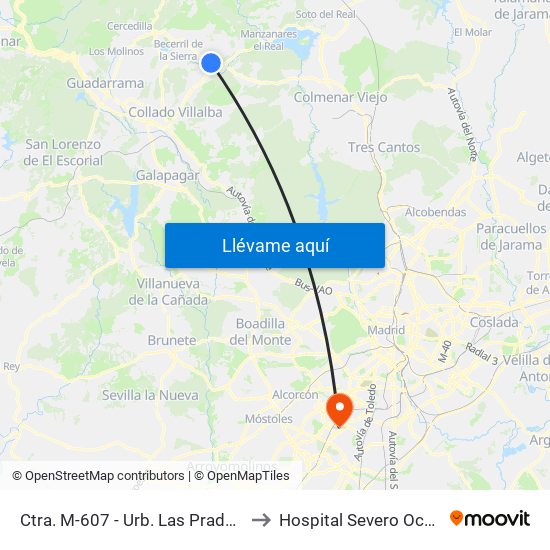 Ctra. M-607 - Urb. Las Praderas to Hospital Severo Ochoa map
