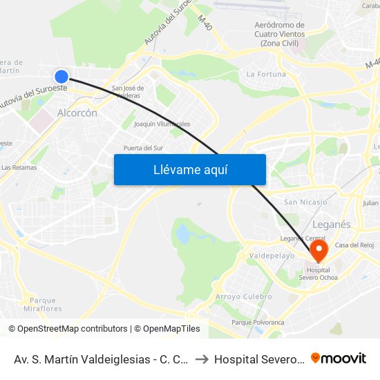 Av. S. Martín Valdeiglesias - C. C. Tres Aguas to Hospital Severo Ochoa map