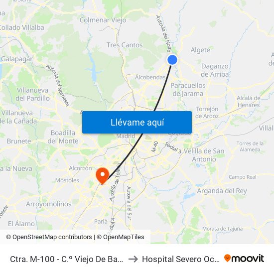 Ctra. M-100 - C.º Viejo De Barajas to Hospital Severo Ochoa map