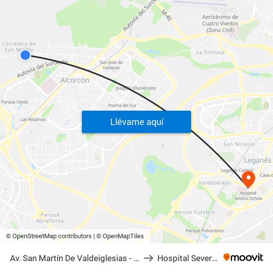 Av. San Martín De Valdeiglesias - Autocaravanas to Hospital Severo Ochoa map