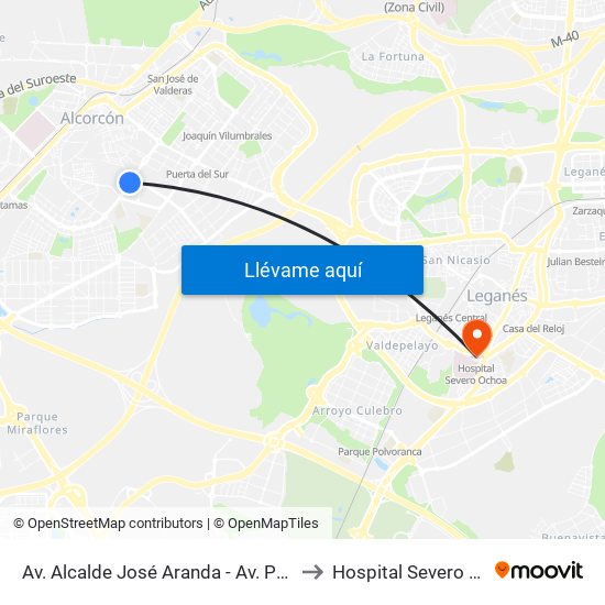 Av. Alcalde José Aranda - Av. Polvoranca to Hospital Severo Ochoa map