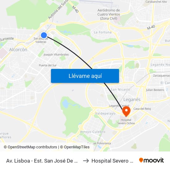 Av. Lisboa - Est. San José De Valderas to Hospital Severo Ochoa map