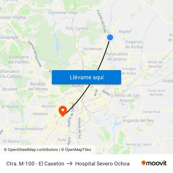 Ctra. M-100 - El Casetón to Hospital Severo Ochoa map