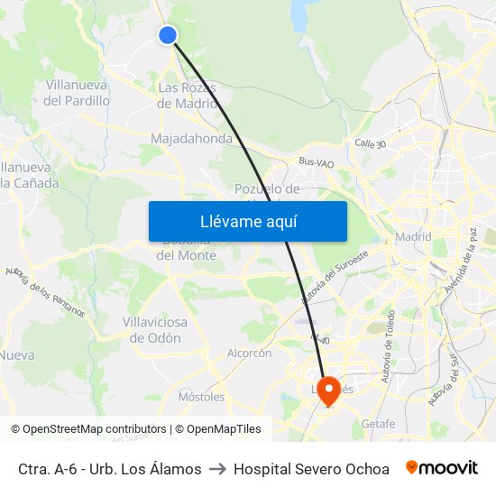 Ctra. A-6 - Urb. Los Álamos to Hospital Severo Ochoa map