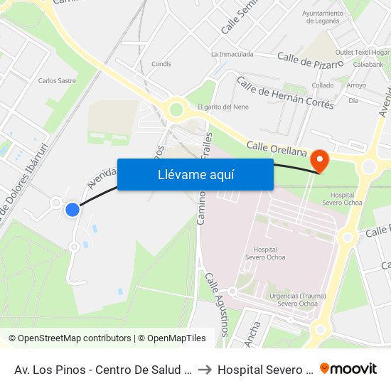 Av. Los Pinos - Centro De Salud Y Gerencia to Hospital Severo Ochoa map