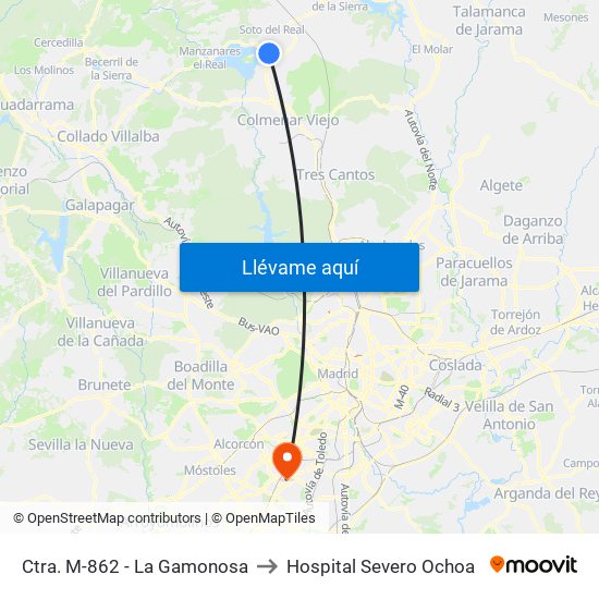 Ctra. M-862 - La Gamonosa to Hospital Severo Ochoa map