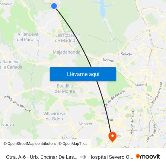 Ctra. A-6 - Urb. Encinar De Las Rozas to Hospital Severo Ochoa map