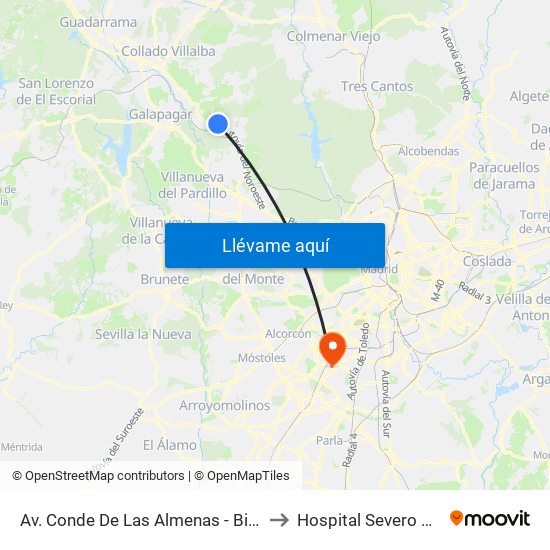 Av. Conde De Las Almenas - Biblioteca to Hospital Severo Ochoa map