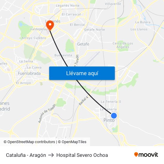 Cataluña - Aragón to Hospital Severo Ochoa map