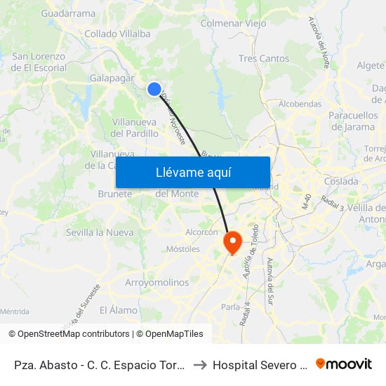 Pza. Abasto - C. C. Espacio Torrelodones to Hospital Severo Ochoa map