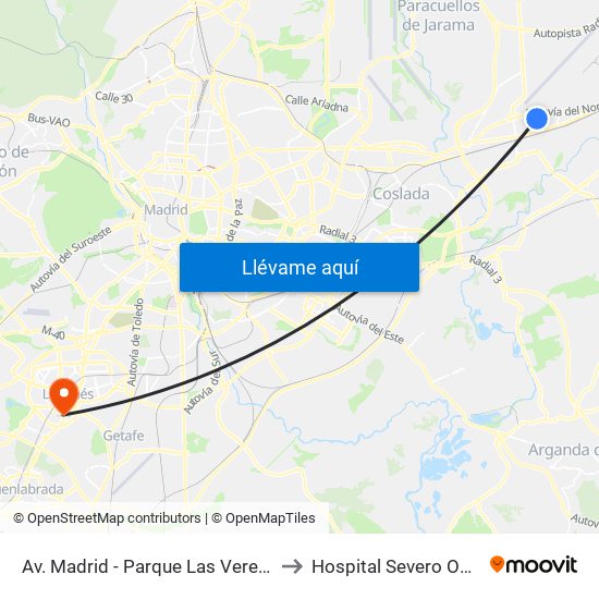 Av. Madrid - Parque Las Veredillas to Hospital Severo Ochoa map