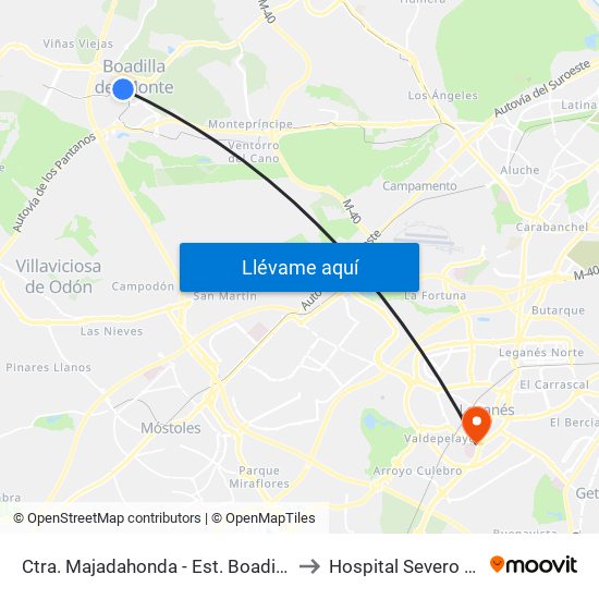 Ctra. Majadahonda - Est. Boadilla Centro to Hospital Severo Ochoa map