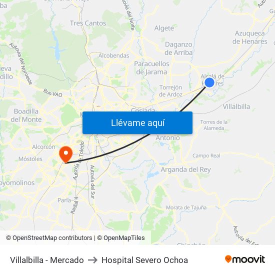 Villalbilla - Mercado to Hospital Severo Ochoa map